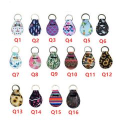 1pcs Party Favour Coin Holder Chapstick Holder Neoprene Keychain, Unicorn Pattern Lip Palm Floral Print with Metal Ring