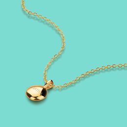 New Women's s925 Silver Necklace Simple Small Golden Bean Pendant Clavicle Chain Length 40+5cm Solid Silver Jewellery girl present Q0531