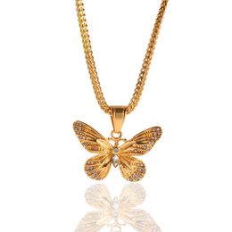 Fashion Flawless Butterfly Pendant Necklace Gold Stainless Steel Women Sweater Chain Jewellery Designer Hip Hop Mens Jewellery gift