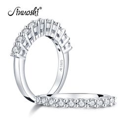 AINUOSHI Row Drill Wedding Band Ring 925 Sterling Silver Ring Simulated Diamond Engagement Wedding 10-Stones Band Ring Jewellery Y200106