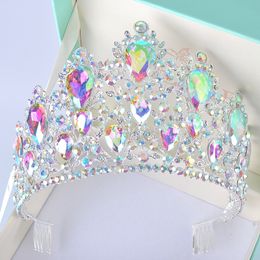 Statement Silver AB Color Wedding tiara Large Teardrop Crystal Women Crowns with comb Bridal Headpiece Hair Jewelry diadema Y200409