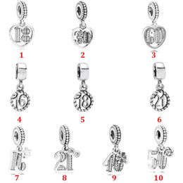 Designerschmuck 925 Silber Armband Charm Bead passend für Pandora Round Number Pink Heart Slide Armbänder Perlen European Style Charms Perlen Murano