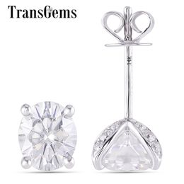 TransGems 14K 585 White Gold 2.4CTW 6*7mm Oval Cut GH Color Moissanite Stud Earrings for Women Gold Earrings Fine Jewelry Y200620