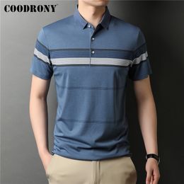 COODRONY Brand High Quality Summer Arrival Soft Cotton Silk Short Sleeve Polo-Shirt Men Clothing Fashion Striped Tops C5256S 220312