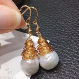 11-13mm White Baroque South Sea Pearl Earring Gold Hooks Noble Diy Temperament Fine Irregular Accessories B1204