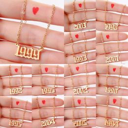 Hot Selling Personalise Silver Gold Year Number Necklaces for Women Custom Year 1980 1989 2000 Birthday Gift from 1980 to 2019