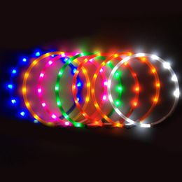 Dogs Collars Pet Dog Glowing Collar USB Rechargeable Flashing Night Cats Collars Teddy Luminous LED Light Leash300U