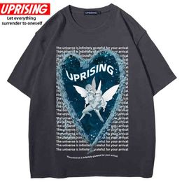 Hip Hop Streetwear Oversize T-shirt Angel Boy Thinking Letter Print T-shirt 2021 Mens Harajuku Cotton Short Sleeve Tops Tees G1229