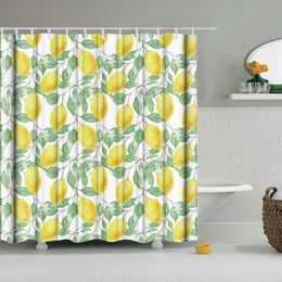 Lemon Bathroom Shower Curtains Funny Fruit Design Fabric Summer Shower Curtain Set with 12 Hooks Green Yellow 72*72 T200711