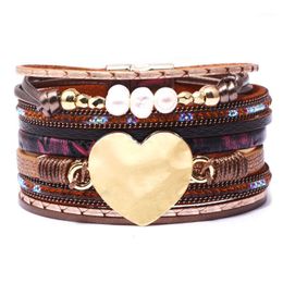 Tennis Simple Fashion Women Jewelry Classic Multilayer Leather Bracelet Fresh Water Pearl Heart Shape Creative Bangle1