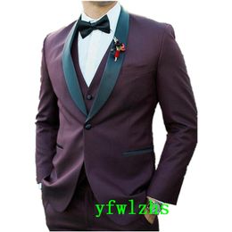 New Style One Button Handsome Shawl Lapel Groom Tuxedos Men Suits Wedding/Prom/Dinner Best Man Blazer(Jacket+Pants+Tie+Vest) W677