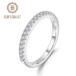 GEM'S BALLET 925 Sterling Silver Half Eternity Wedding Band Ring Real Moissanite Ring For Women Fine Jewellery 1.5mm EF Colour Y1124