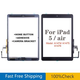 For iPad Air 1 iPad 5 Gen Touch Screen Digitizer Glass with Home Button sticker A1474 A1475 A1476 Panel Replacement