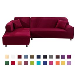 Sofa Cover Spandex Solid Colour Elastic Corner Sofa Slipcover Chair Protector Living Room 1/2/3/4 Seater LJ201216