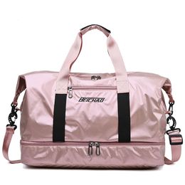 Bags Glossy Fitness Travel Bags Dry Wet Tas Handbags Women Gym Bag With Shoes Pocket Travelling Sac De Nylon Big Bag XA742WB Q0113