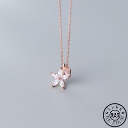 925 Sterling Silver Luxury Cubic Zirconia Flower Leaf Shape Pendant Rose Gold Color Plated Chain Party Necklaces for Women Q0531