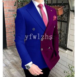 Popular Double-Breasted Groomsmen Peak Lapel Groom Tuxedos Men Suits Wedding/Prom Best Man Blazer ( Jacket+Pantst+Tie) Y210
