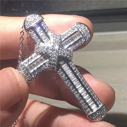 Luxury 925 Sterling Silver Exquisite Bible Jesus Cross Pendant Necklace for Women Men Crucifix Charm Simulated Diamond Jewellery Three styles