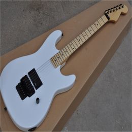 6 first electric guitar, white double shake, black metal, maple fingerboard