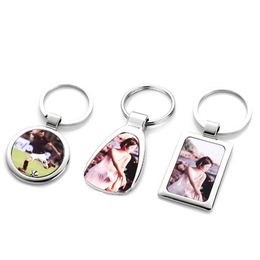 Fashion Thermal Transter Sublimation Blank Keychains DIY Designer Jewellery Round Square For Women Men Silver Alloy Lover Car Key Rings Keyring Gift