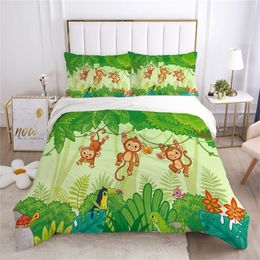 Cartoon Bedding Set for Kids Boys Girls Children baby Crib Duvet Cover Set Pillowcase Blanket Quilt Cover Single Naughty monkey 201022