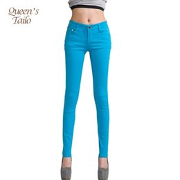 Jeans Women Cotton Pencil Leggings Skinny Jeans Mid Waist Woman Slim Fit Woman Full Length Candy Colour 201223