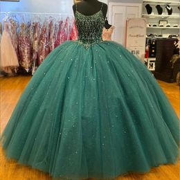 Sparking Glitter Quinceanera Dresses Spaghetti Strap Ball Gown Prom Gowns Vestidos De 15 Años Custom Made Pageant Dress