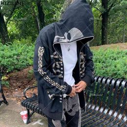 Hip Hop Joggers Herren Hoodies Punk Mantel Anime Strass Skelett Gothic Grunge Langarm Reißverschluss Hoodie Y2k Jacke Kleidung