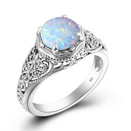 White Fire Opal Ring 925 Sterling Silver Cute Wedding Engagement Gemstone Fine Jewelry For Women Costume Accessories