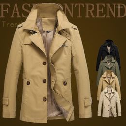 Men's Jackets Wholesale- 2021 Arrival Classic Casual 4 Colours Trench Coat Slim Fit Spring & Autumn Male Selling Asian Size Jacket MWF2261