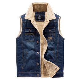 Mens Autumn Winter Sherpa Fleece Lined Denimn Vest Male Casual Fashion Thicken Thermal Sleeveless Jackets Coat Workwear