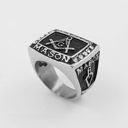 Antique Retro Silver Stainless Steel Men's Freemason Ring Master Signet Champion Championship Style Mason Compass Square Masonic Ring Jewellery