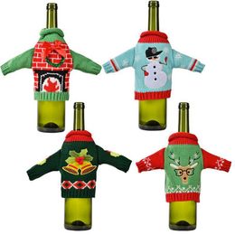 Fedex Christmas Wine Bottle Cover party favor Knitted Clothes Snowman Bell Pattern Xmas Party Bottles Bag Kitchen Decorations