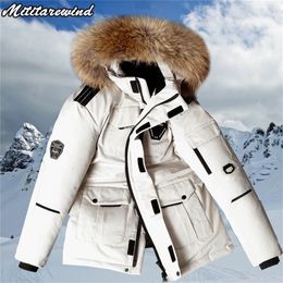 -30 Degree Winter Down Jacket Men White Duck Down Parkas Coat Mid-length Large Fur Collar Down Thicken Coat Snow Overcoat M-3XL 201225