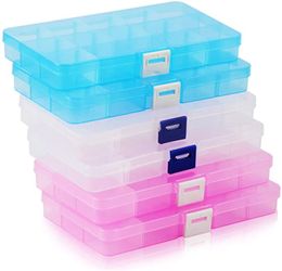 Plastic 15 Grids Compartment Adjustable Jewelry Box Necklace Earing Transparent Storage Box Case Holder Organizer Boxes