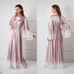 Morning Gowns Pyjamas Female Custom Made Long Sleeves Soft Lace Elastic Silk Nightgown Long Sleeves Wedding Cape Cloak Comfortable