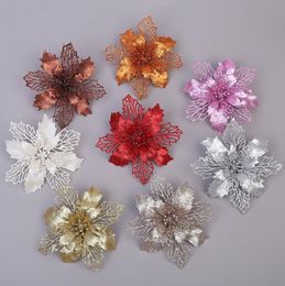Christmas Decoration Glitter Fake Hollow Flower Merry Christmas Tree Decorations Xmas New Year Ornaments Home Decor 14 Colours BT908