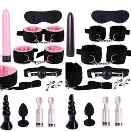 Nxy Sm Bondage Vrdios Sex Toys for Couples Handcuffs Whip Nipples Clamp Blindfold Mouth Gag Adult Kit Bdsm Flirt Toy 1223