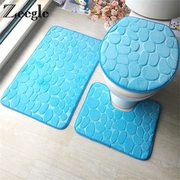 Zeegle Bathroom Mat Set Microfiber Carpet For Bathroom Toilet Lid Cover Bath Mat for Home Decoration Absorbent Bathroom Rugs Set 201211