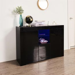 US Stock Home Furniture Kitchen Sideboard Cupboard with LED Light, Drawer and 2 Doors Black High Gloss Dining Room Buffet Storage Cabinet Hallway TV Stand a32