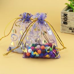 7X9cm Open Gold Silver Heart Small Organza Bags Jewellery Gift Pouches Candy Bag Jewellery Pouches Bags 100pcs/bags