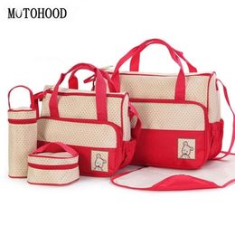 MOTOHOOD 39*28.5*17CM 5pcs Baby Diaper Bag Suits For Mom Baby Bottle Holder Mother Mummy Stroller Maternity Nappy Bags Sets 201120