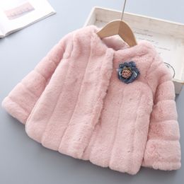 Babyinstar Fuax Fur Coat Children Wool & Blends Kids Winter Jacket Girls Coats Kids Clothes Floral Kids Jackets For Girls Coat LJ201120