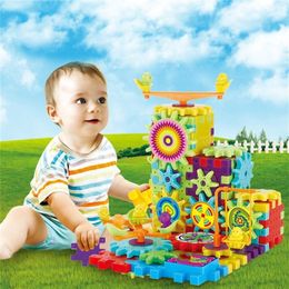 HOT Sale 81Pcs/set Electric Gears 3D Puzzle Building Kits Plastic Bricks Educational Toys For Kids Children Gift 201218