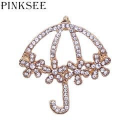 Pins, Brooches Pinksee Creative Cute Hollow Crystal Flower Umbrella Brooch Women Girls Wedding Party Charm Fashion Jewellery Accessories