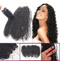 -Indian Brailian virgem remy cabelo humano micro link link extensões de cabelo afro kinky encaracolado micro anel de extensão de cabelo natural cor preta 14-26 "