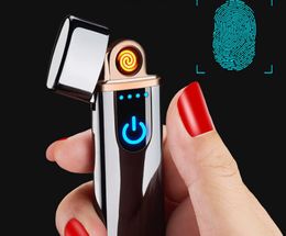 New Portable USB Rechargeable Windproof Flamless Electronic Arc Cigarette Lighters with LED Screen Touch Switch Can Custom Logo SN2097