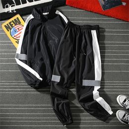Mens Sets Hip Hop Autumn Patchwork Track Suit Male Stand Collar Jacket Sweatsuit Tracksuit Men Clothes Casual Sportswear Black 201130