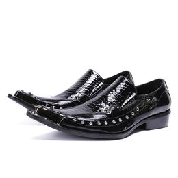 Black spiked loafers rivets mens pointed toe dress shoes metal tip studded classic slip on rocodile oxford shoes for men male