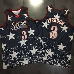 Stitched custom Embroidery 3 Iverson Independent Day Jersey Black White mens basketball jerseys S-XXL